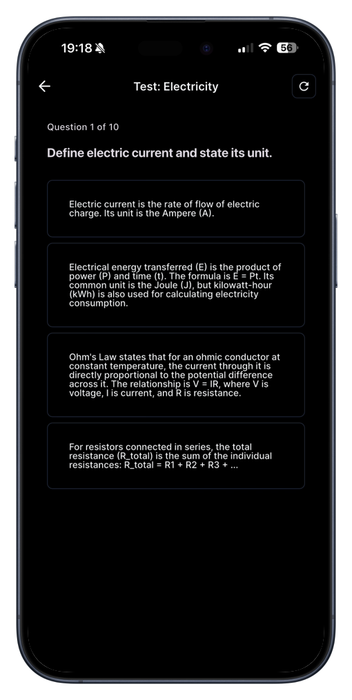 Multiple choice test page